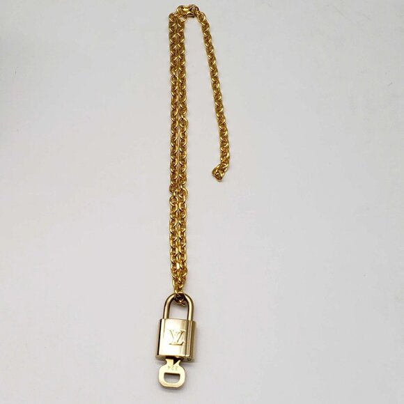 Authentic Louis Vuitton Lock & Key w/ 18k Gold Plated Chain Necklace - Picture 7 of 10
